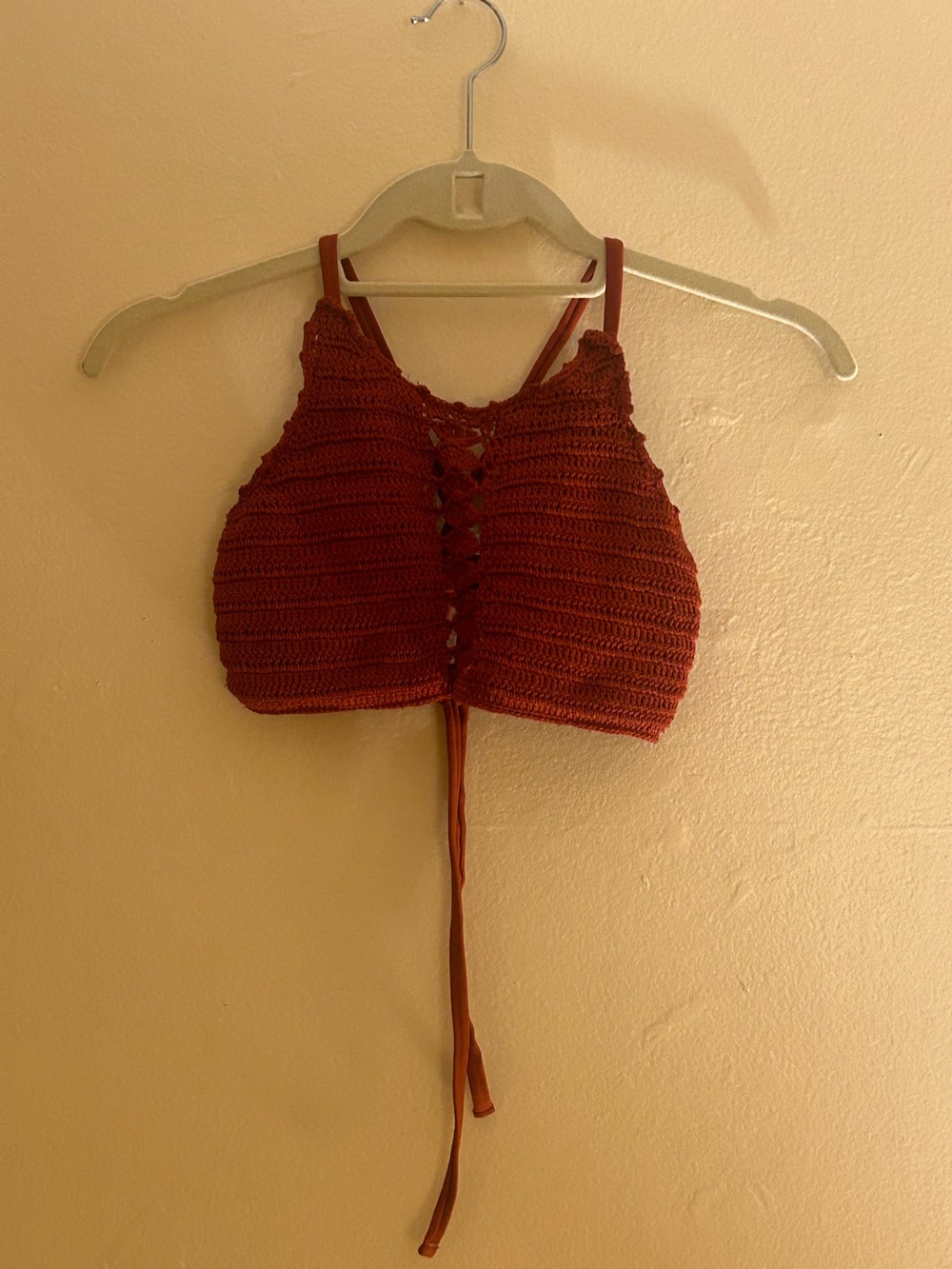 Crochet Tie-Front Bralette Top - Rust